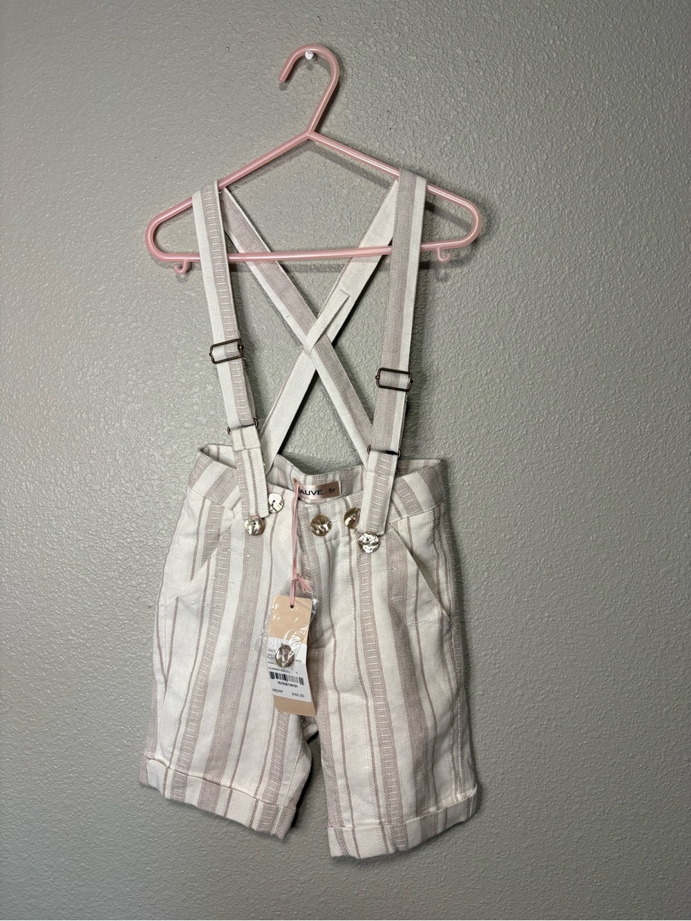 Mauve Brand Sailor Suspender Shorts 5Y Summer Bisque Cotton Linen NWT Boutique
